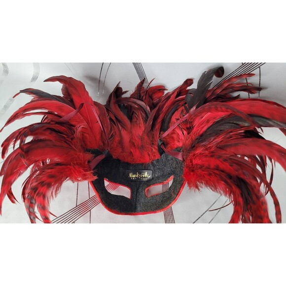 Maskerville FeatherCraft Mask Red Feathers Fantasy Fest, Mardi Gras, Fetish WOW - Picture 10 of 11